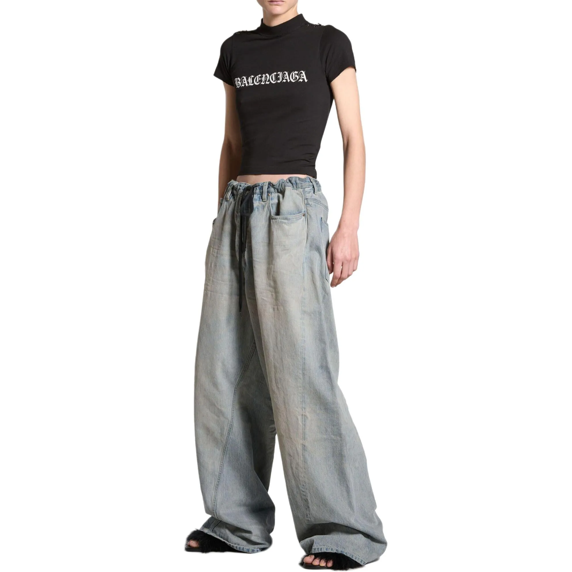 (WMNS) Balenciaga Gothic Type Shrunk T-Shirt 'Black White' 788246TQVJ51569 sold by KicksCrew product image thumbnail 3