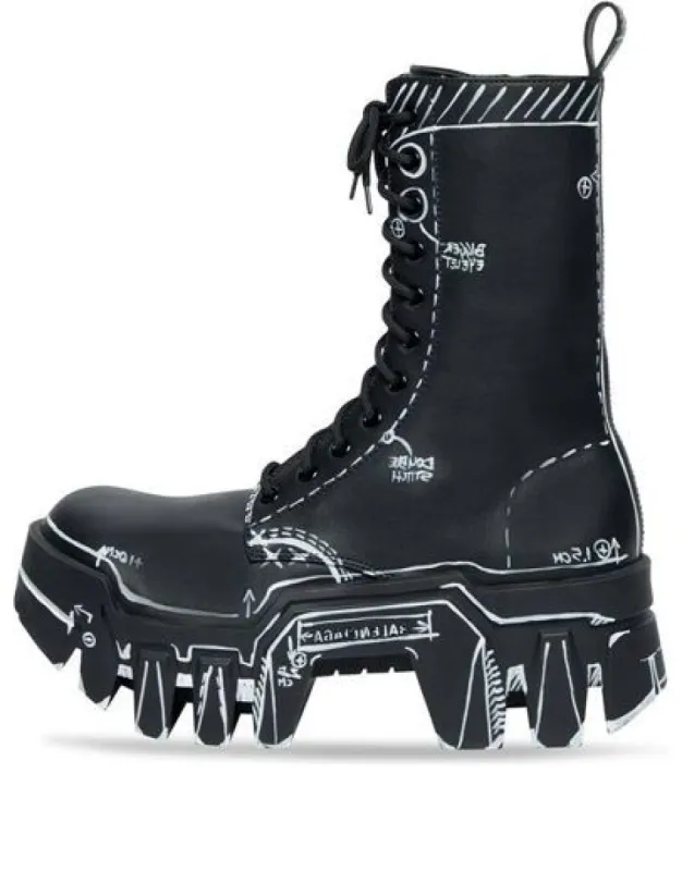 Balenciaga Bulldozer Lace Up Boots 'Black Outline Calfskin' 672502WBEF21090 sold by KicksCrew
