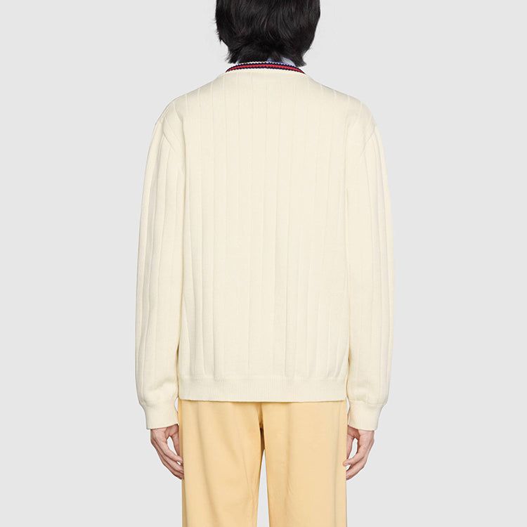 Gucci Knit Cotton V-Neck Cardigan With Web 'Ivory' 654984-XKBUR-9182 sold by KicksCrew product image thumbnail 3