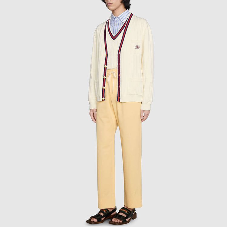 Gucci Knit Cotton V-Neck Cardigan With Web 'Ivory' 654984-XKBUR-9182 sold by KicksCrew product image thumbnail 4