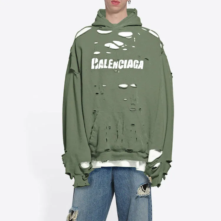 Balenciaga Caps Destroyed Hoodie 'Green' 659403TKVB63011 sold by KicksCrew product image thumbnail 3