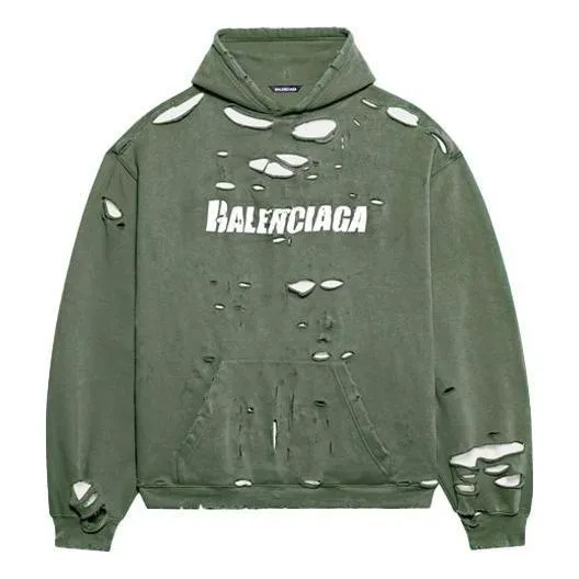 Balenciaga Caps Destroyed Hoodie 'Green' 659403TKVB63011 sold by KicksCrew