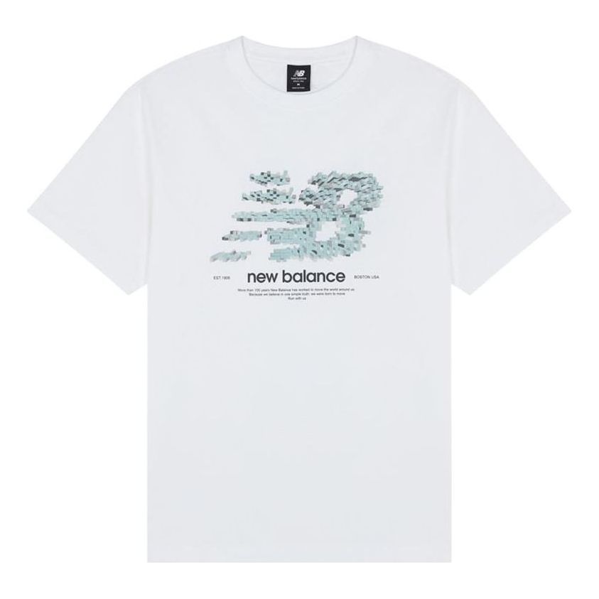 New Balance Logo Casual Tee 'White Blue' AMT22388-WT sold by KicksCrew