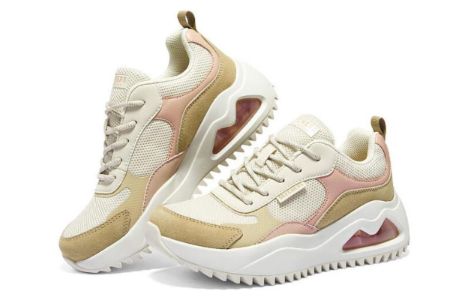 (WMNS) Skechers Street Uno Peaks Shoes 'White Tan Pink' 177546-NAT sold by KicksCrew