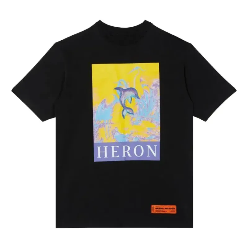 (WMNS) HERON PRESTON SS22 Printed Crewneck T-Shirt 'Black' HWAA023S22JER0011018 sold by KicksCrew