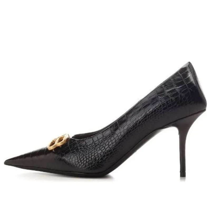 (WMNS) Balenciaga Square Knife BB Croc-Effect Leather Pumps 'Black' 734238WBE711000 sold by KicksCrew