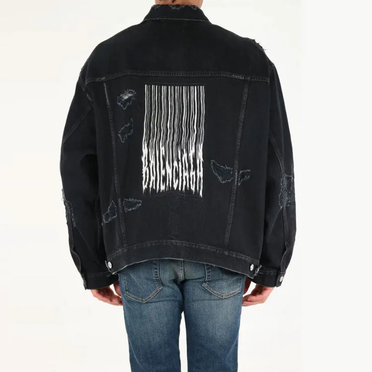 Balenciaga Barcode Destroyed Denim Jacket 'Black' 664329TBP471055 sold by KicksCrew product image thumbnail 4