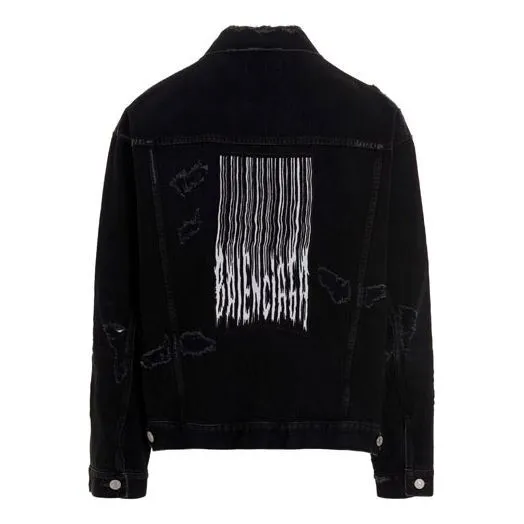 Balenciaga Barcode Destroyed Denim Jacket 'Black' 664329TBP471055 sold by KicksCrew