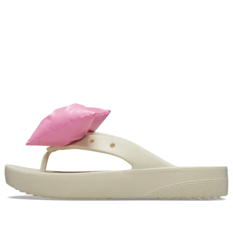 (WMNS) Crocs Classic Platform Bow Flip-Flops 'Beige Pink' 210182-2Y2 sold by KicksCrew