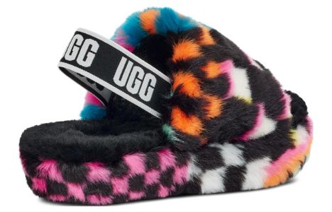 (PS) UGG Fluff Yeah Checks Slide 'Black Multi' 1130390K-BLKM sold by KicksCrew