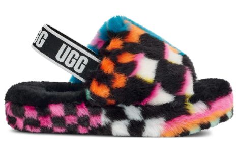 (PS) UGG Fluff Yeah Checks Slide 'Black Multi' 1130390K-BLKM sold by KicksCrew