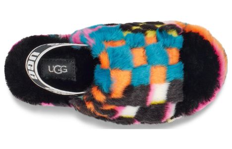(PS) UGG Fluff Yeah Checks Slide 'Black Multi' 1130390K-BLKM sold by KicksCrew