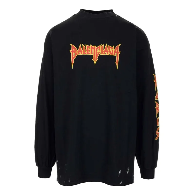 Balenciaga Metallica Long Sleeve T-shirt 'Black Orange' 693949TMV881055 sold by KicksCrew
