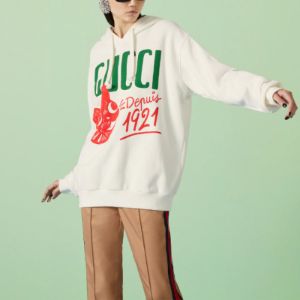 (WMNS) Gucci Cotton jersey hooded sweatshirt with Gucci Depuis 1921 cat print 'White' 717427-XJFNL-9095 sold by KicksCrew