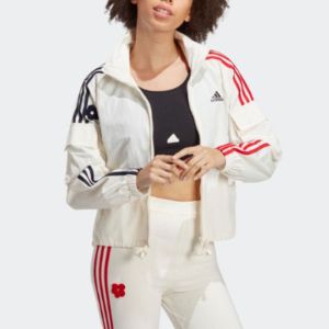 (WMNS) Adidas Flower Woven Jackets 'White Red Black' HY8593 sold by KicksCrew