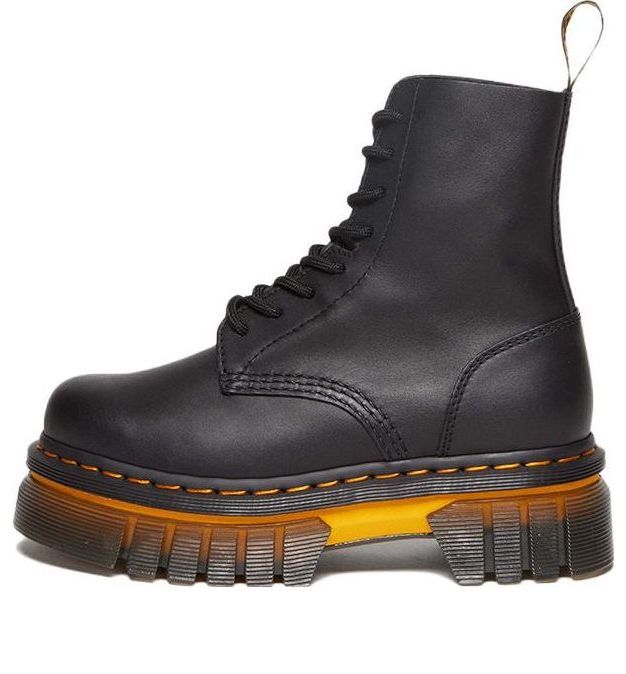 (WMNS) Dr. Martens Audrick Contrast Sole Leather Platform Ankle Boots 'Black' 30671001 sold by KicksCrew