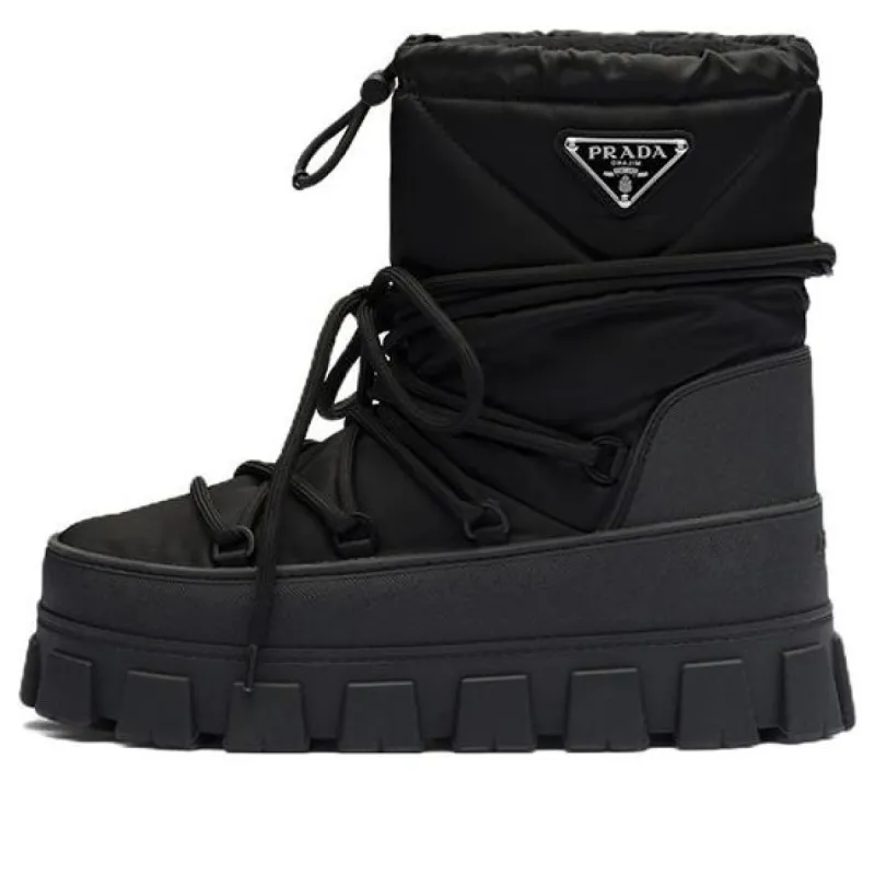 (WMNS) PRADA Logo Plaque Snow Boots 'Black' 1U007N_3LFV_F0002_F_040 sold by KicksCrew