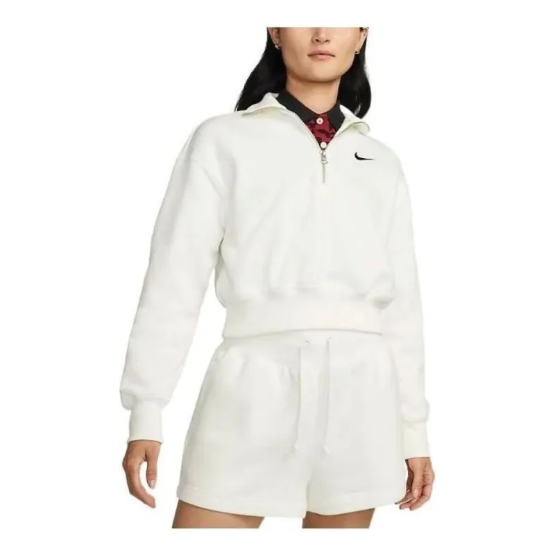 (WMNS) Nike Sportswear Phoenix Fleece 1/2-Zip Cropped Sweatshirt 'White' DQ5768-133 sold by KicksCrew