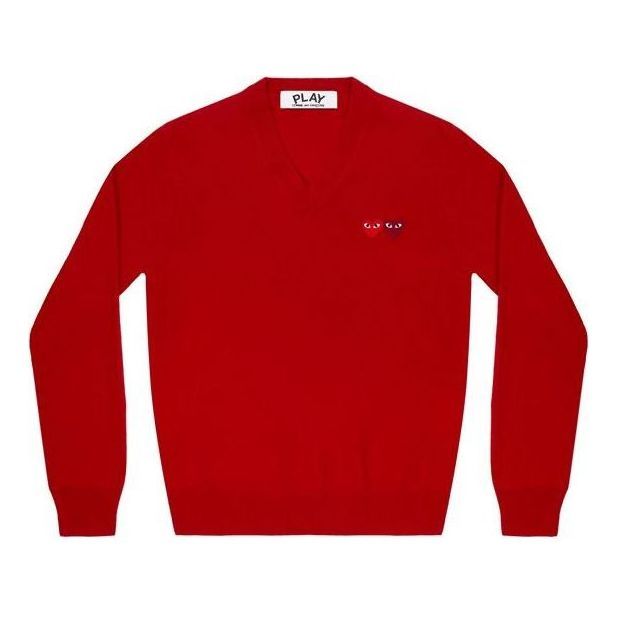 (WMNS) COMME des GARCONS PLAY V-Neck Pullover Double Emblem 'Red' AZ-N055-051-5 sold by KicksCrew
