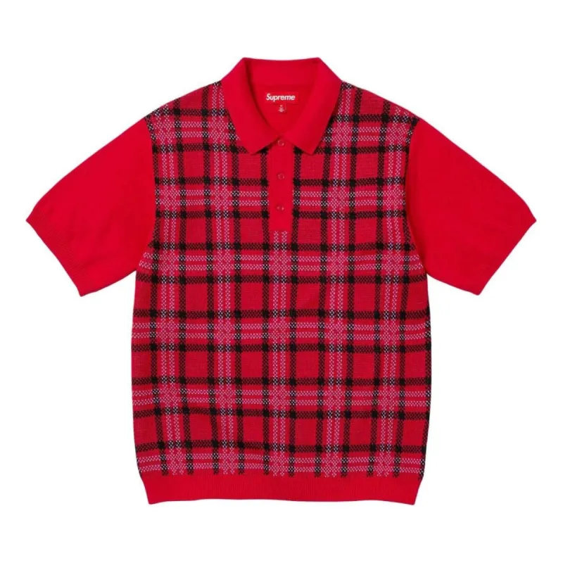 Supreme Plaid Knit S/S Polo 'Red' SUP-SS24-239 sold by KicksCrew