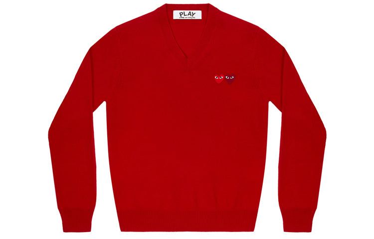 (WMNS) COMME des GARCONS PLAY V-Neck Pullover Double Emblem 'Red' AZ-N055-051-5 sold by KicksCrew product image thumbnail 2