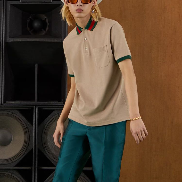 GUCCI Cotton piquet polo with Web collar 'Beige' 701735-XJELJ-2219 sold by KicksCrew product image thumbnail 4