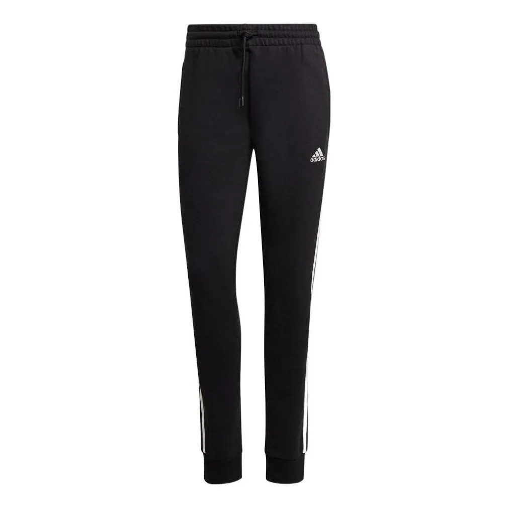 (WMNS) adidas Essentials 3-Stripes French Terry Cuffed Pants Asia Sizing 'Black White' IC8770 sold by KicksCrew