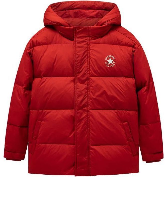 (GS) Converse Logo Printed Down Jacket 'Red White' CV2142005GS-004 sold by KicksCrew