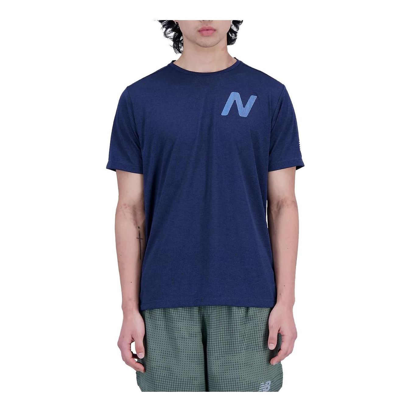 New Balance Graphic Impact Run Short Sleeve 'Navy' MT21277-NML sold by KicksCrew