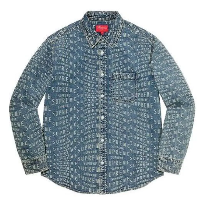 Supreme Warp Jacquard Logos Denim Shirt 'Teal White' SUP-SS21-697 sold by KicksCrew