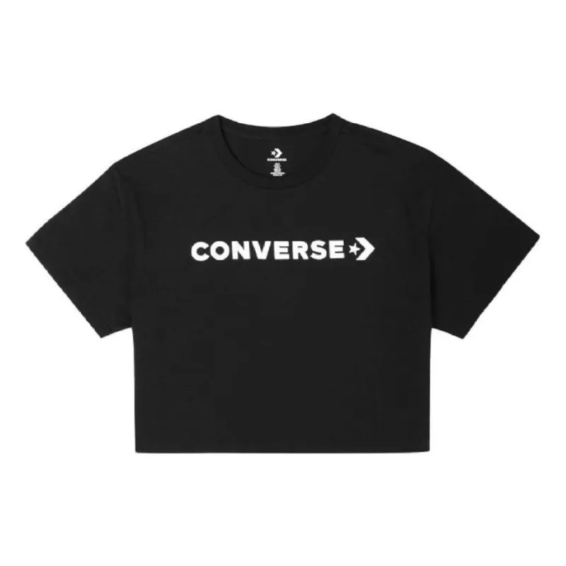 (WMNS) Converse Puff Wordmark T-Shirt 'Black White' 10021656-A02 sold by KicksCrew