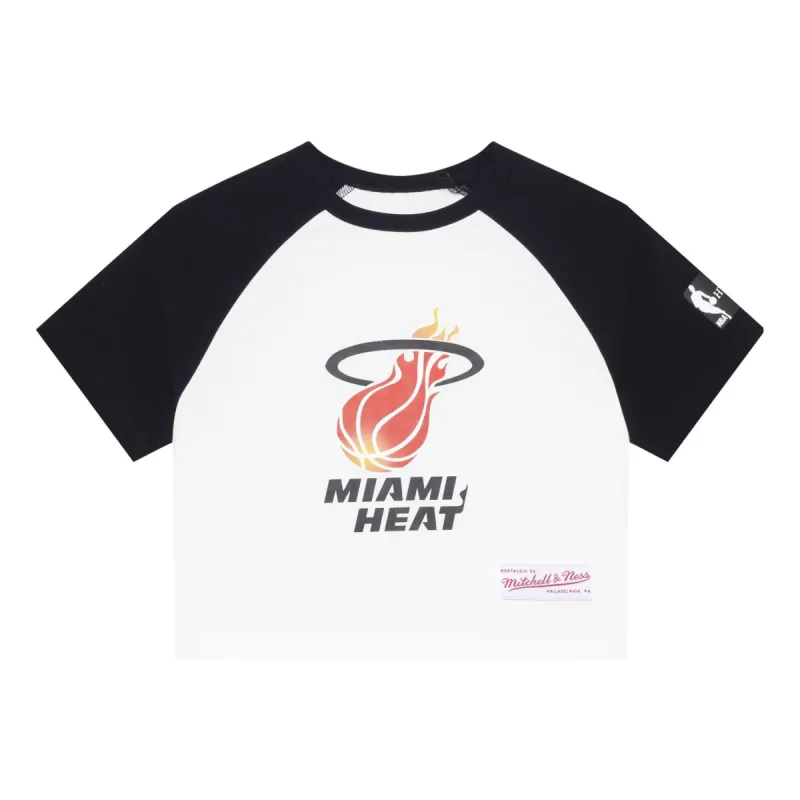 (WMNS) Mitchell & Ness x NBA Miami Heat Short Board T-shirt 'White Black' MNJYSST23018-BLACK sold by KicksCrew