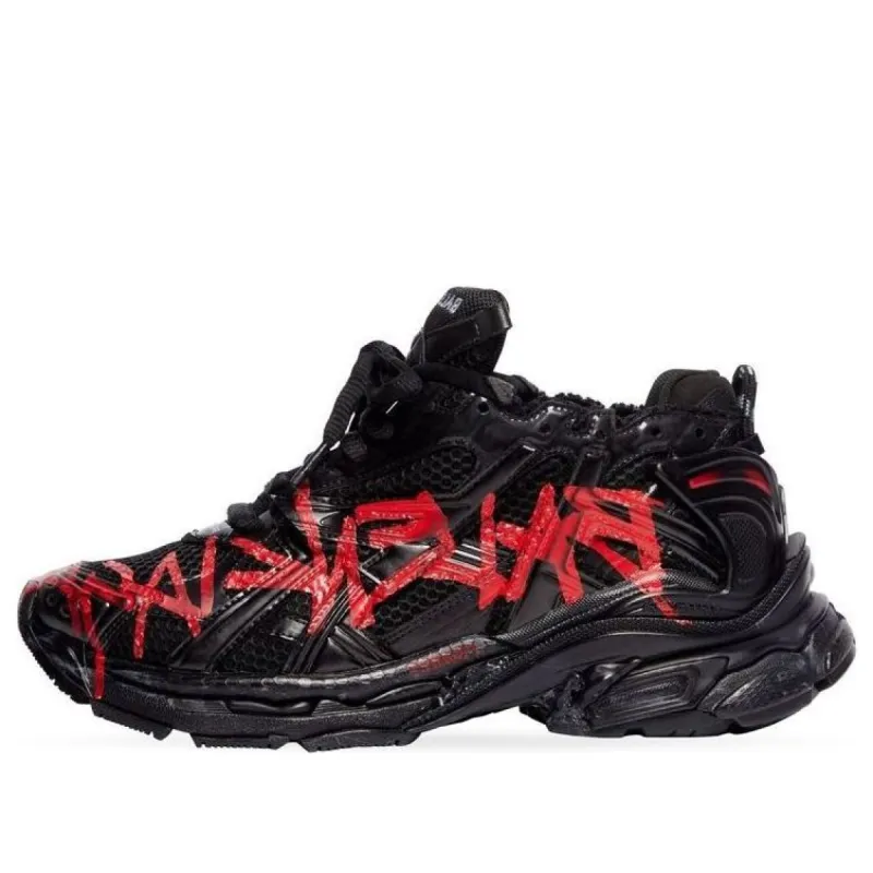 Balenciaga Runner Graffiti Sneakers 'Black and Red Mesh and Nylon' 677403W3RBQ1060 sold by KicksCrew