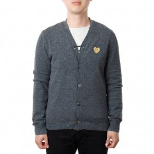 COMME des GARCONS PLAY Kint Cardigan Gold Emblem 'Grey' AZ-N050-051-3 sold by KicksCrew