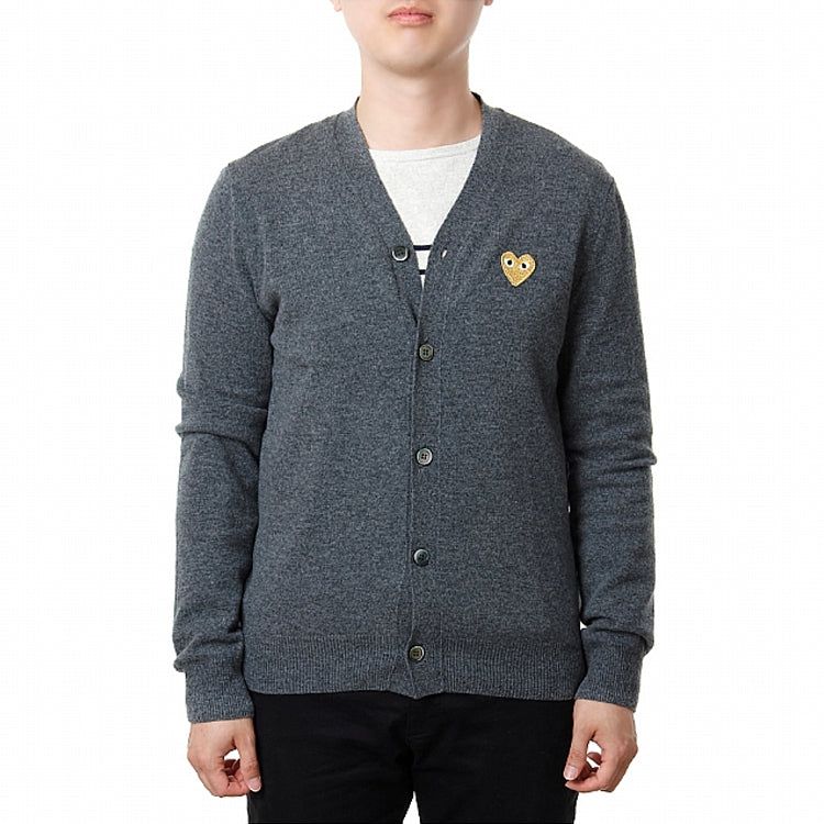 COMME des GARCONS PLAY Kint Cardigan Gold Emblem 'Grey' AZ-N050-051-3 sold by KicksCrew product image thumbnail 2