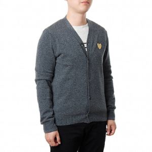 COMME des GARCONS PLAY Kint Cardigan Gold Emblem 'Grey' AZ-N050-051-3 sold by KicksCrew