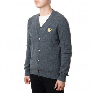 COMME des GARCONS PLAY Kint Cardigan Gold Emblem 'Grey' AZ-N050-051-3 sold by KicksCrew