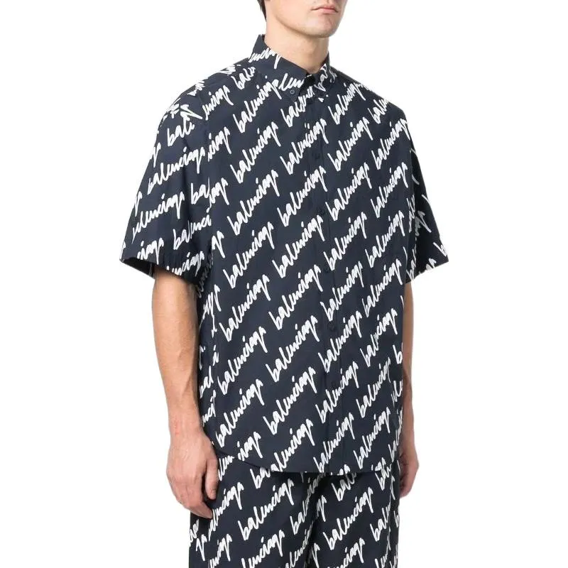 Balenciaga Allover Scribble Short Sleeve Shirt 'Dark Blue White' 681702TLLJ48502 sold by KicksCrew product image thumbnail 3