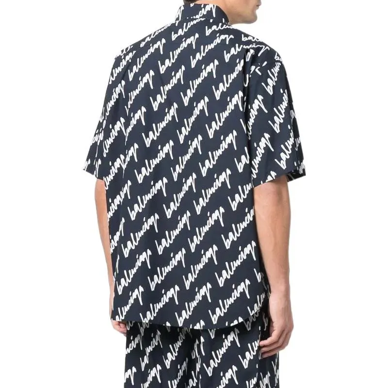 Balenciaga Allover Scribble Short Sleeve Shirt 'Dark Blue White' 681702TLLJ48502 sold by KicksCrew product image thumbnail 4