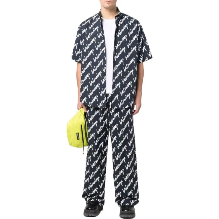 Balenciaga Allover Scribble Short Sleeve Shirt 'Dark Blue White' 681702TLLJ48502 sold by KicksCrew product image thumbnail 2