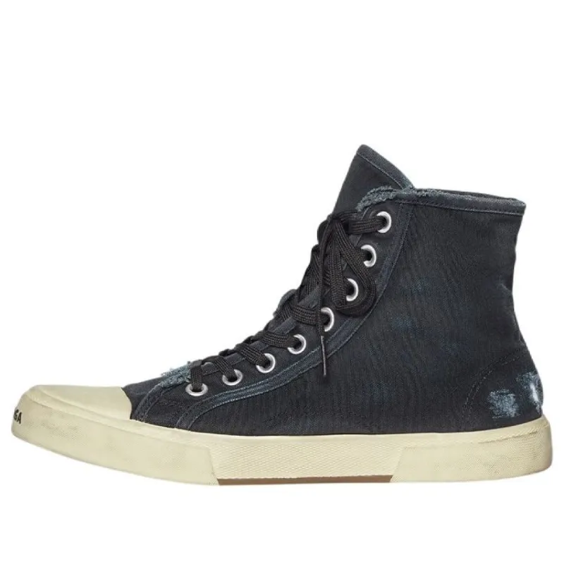 Balenciaga Paris High Top Sneakers 'Black Destroyed Cotton and White Rubber' 688752W3RC11090 sold by KicksCrew