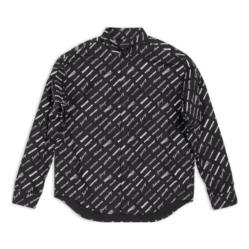 Balenciaga Logomania All Over Long Sleeve Shirt 'Black' 662983TNLL11070 sold by KicksCrew