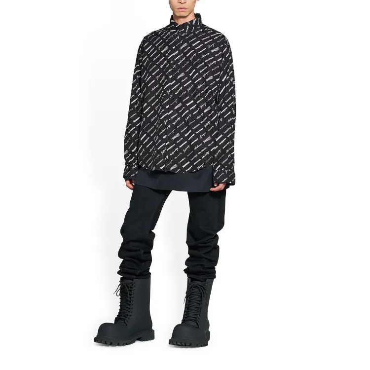 Balenciaga Logomania All Over Long Sleeve Shirt 'Black' 662983TNLL11070 sold by KicksCrew product image thumbnail 3