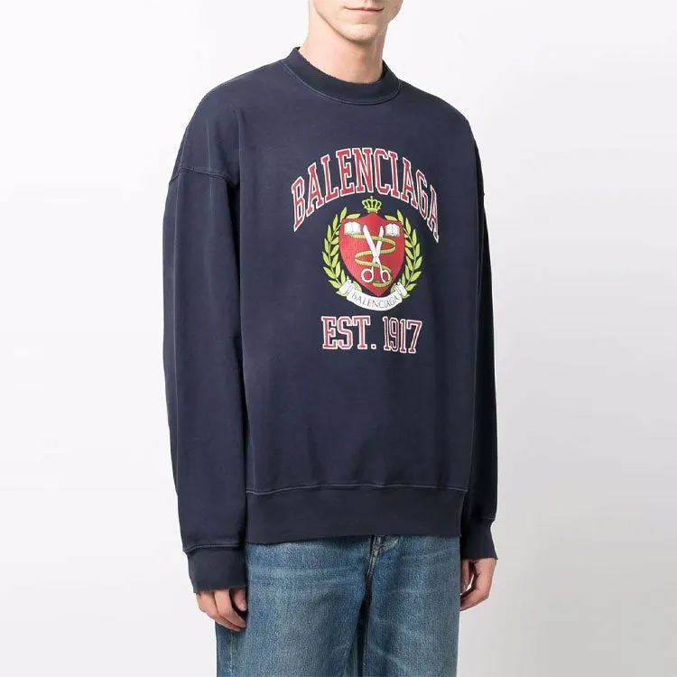 Balenciaga Est. 1917 College Logo Print Crewneck Sweatshirt 'Navy' 676629TLV908067 sold by KicksCrew product image thumbnail 4