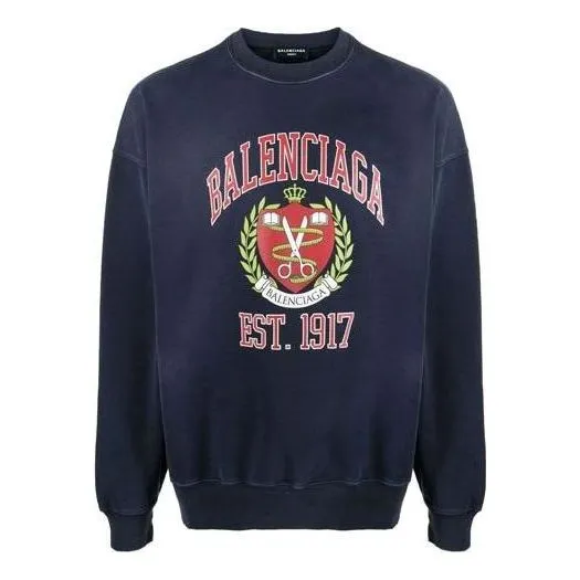 Balenciaga Est. 1917 College Logo Print Crewneck Sweatshirt 'Navy' 676629TLV908067 sold by KicksCrew