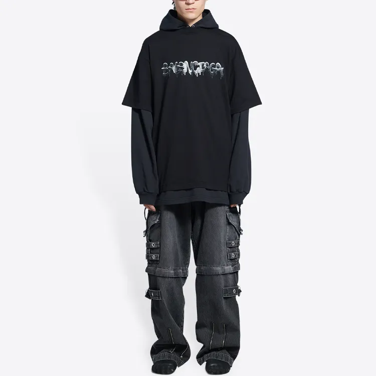 Balenciaga Slime Double Long Sleeve Hooded T-Shirt 'Black' 681029TLVF11069 sold by KicksCrew product image thumbnail 3