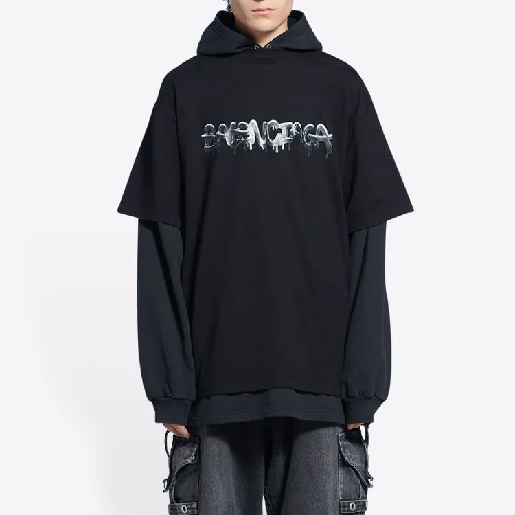 Balenciaga Slime Double Long Sleeve Hooded T-Shirt 'Black' 681029TLVF11069 sold by KicksCrew product image thumbnail 4
