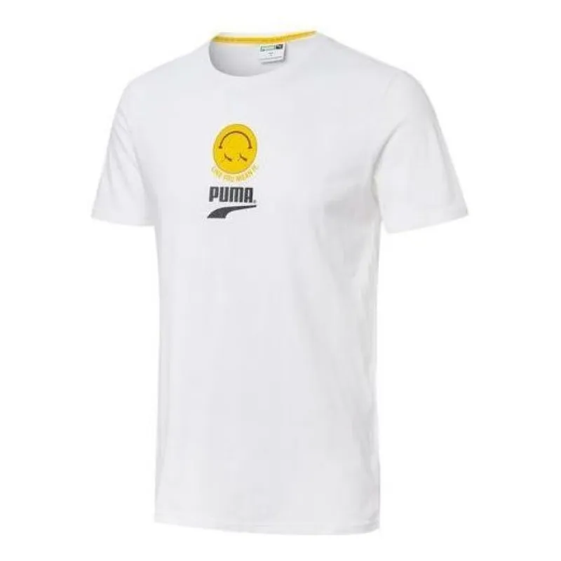 PUMA Graphic Tee 'White Black Yellow' 599151-92 sold by KicksCrew