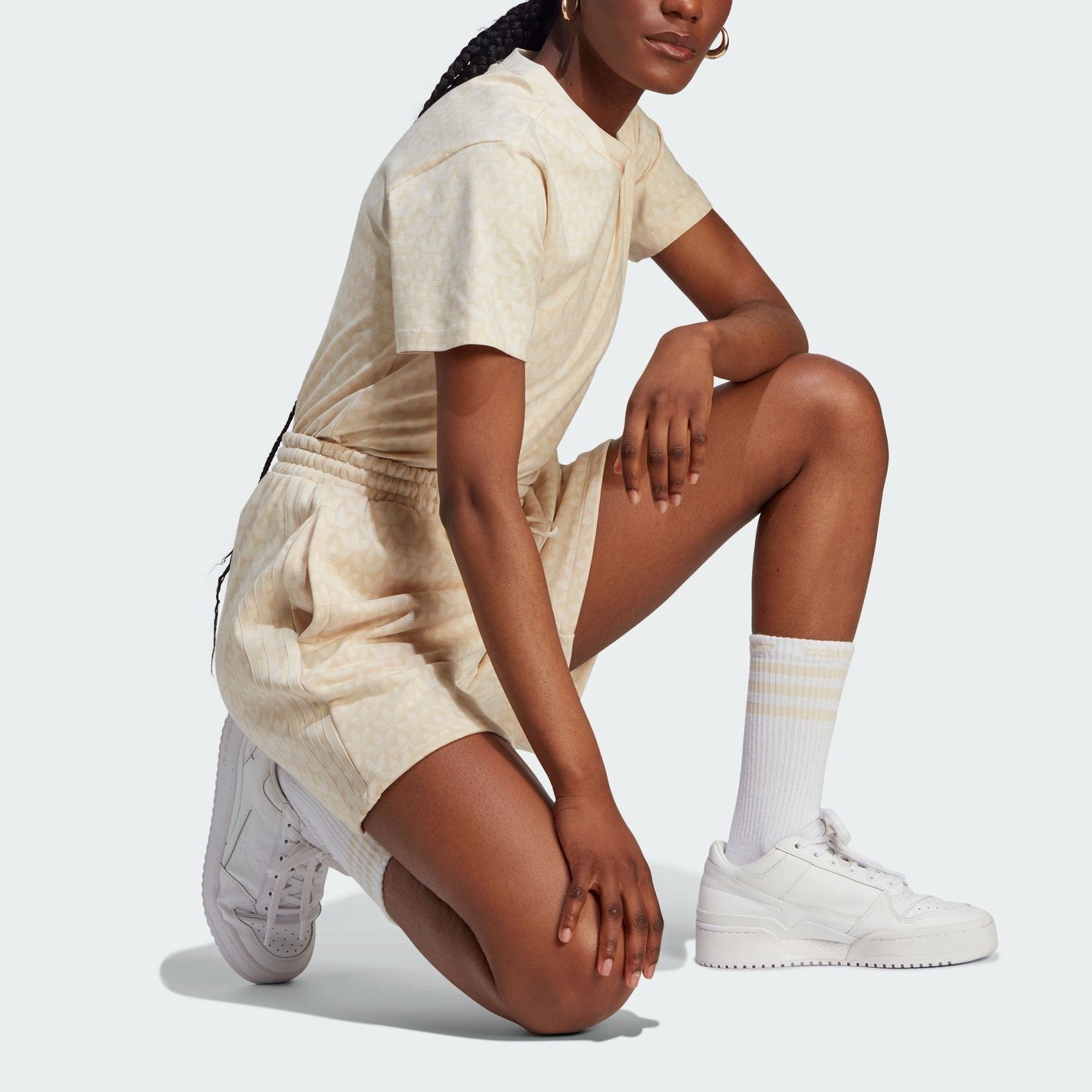 (WMNS) adidas originals Trefoil Monogram Shorts 'Beige' IJ6000 sold by KicksCrew product image thumbnail 4