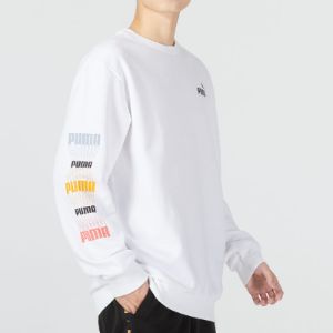 PUMA Ess Logo Repeat Graphic Crew 'White' 675128-02 sold by KicksCrew